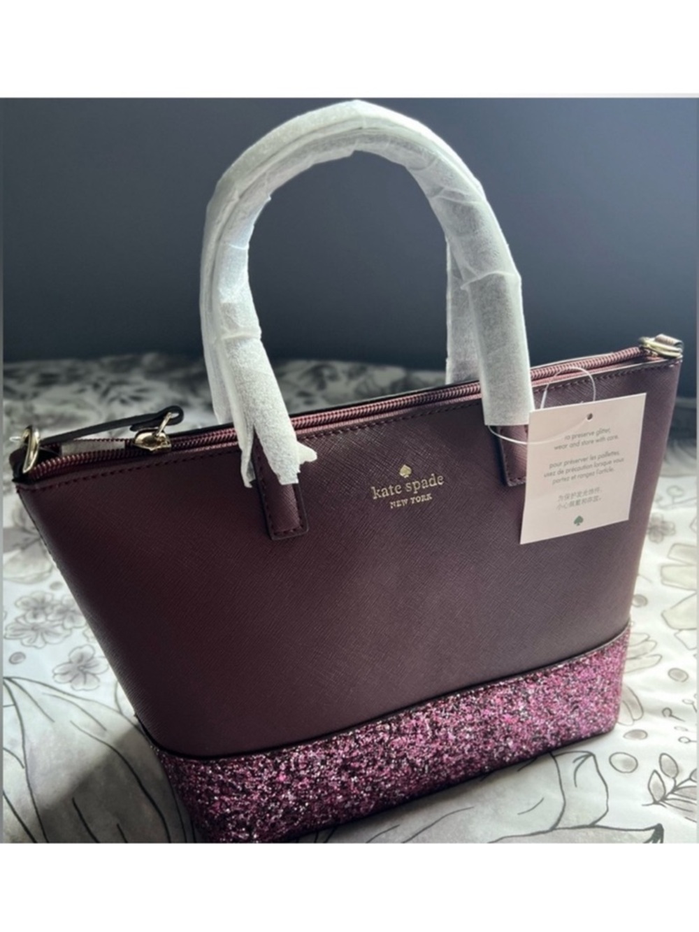 NWT Kate Spade ♠️ NY Greta Court Ina Glitter 
Crossbody Bag Cherrywood Satchel